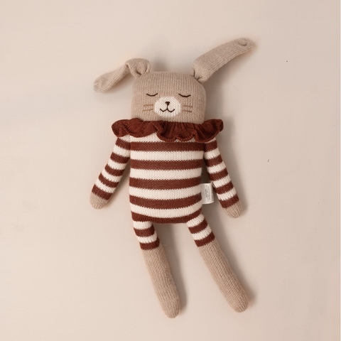 Grand doudou lapin - combishort rayé sienne