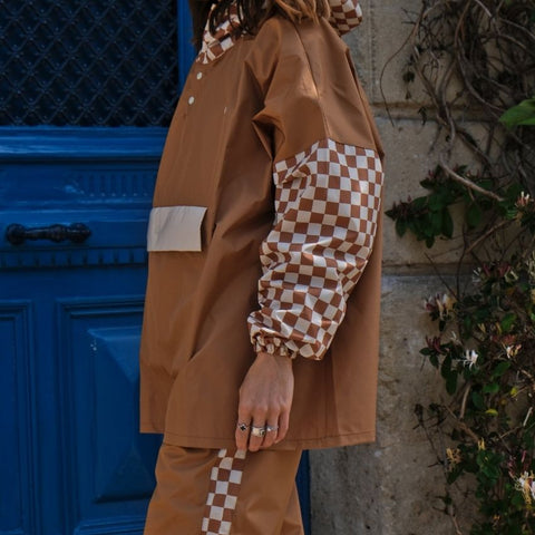 Poncho de pluie court - Damiers Marron
